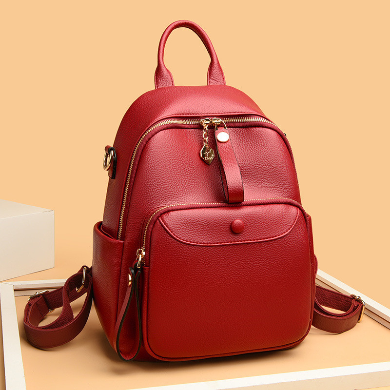 Women's Fashion Leather Zipper Backpack