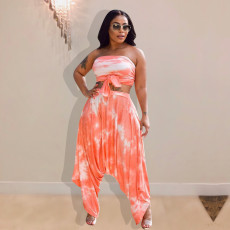 Sexy Printed Strapless Loose Pants Two Piece Set NIK-031