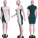 Contrast Color Short Sleeve Casual Mini Dresses ORY-5121