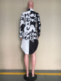 Letter Print Full Sleeve Irregular Long Style Shirts ORY-5089