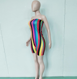 Rainbow Stripe Strapless Romper Playsuits BN-9099