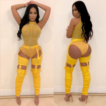 Punk Rock Metal Buckle Hollow Stacked Pencil Pants BN-9151