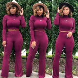 Solid 2pcs Crop Tops And Wide Leg Pants Set ASL-6072