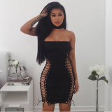 Side Lace-up Strapless Bandage Black Dress LSL-6088