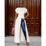 Solid High Split Short Sleeve Maxi Dresses ASL-6121