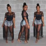 Sexy Mesh See Through Short Sleeve Long Dress OSM-4064