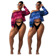 Snake Skin Print Mesh Beach Crop Top TE-3675