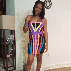 Colorful Striped Backless Bodycon Dress BN-9011