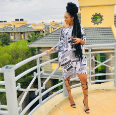 Off Shoulder Newspaper Print Loose Midi Dress WSM-5017