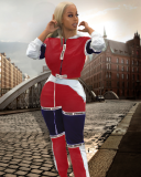 Letter Print Patchwork Hooded Two Piece Set LA-3068