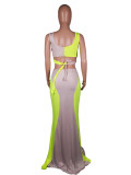 Sexy Contrast Color Crop Top Mermaid Long Skirt Sets MK-2032