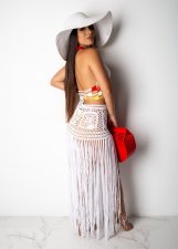 Sexy Crochet Hater Crop Top Tassel Long Skirt Set LA-3112