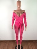 Sexy Mesh See Through Off Shoulder Jumpsuits LA-3083