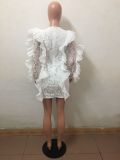 Long Sleeve Ruffles Bodycon Lace Dress LX-3081