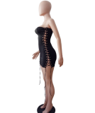 Side Lace-up Strapless Bandage Black Dress LSL-6088