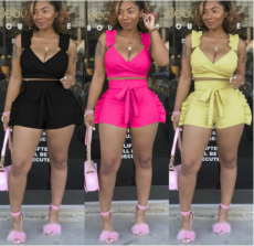 2019 Summer Solid Color Flounced Shorts Sets 2 Pieces MDF-5052