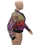 Colorful Sequin Zipper Long Sleeve Jacket TR-887