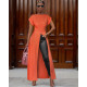 Solid High Split Short Sleeve Maxi Dresses ASL-6121
