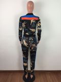 Camouflage Print Patchwork Casual Two Piece Sets LA-3135