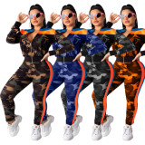 Camouflage Print Patchwork Casual Two Piece Sets LA-3135