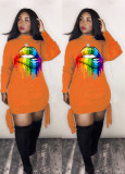 Plus Size Lips Print Long Sleeve Mini Dresses LM-8082
