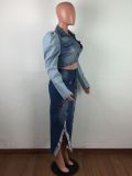 Plus Size Casual Patchwork Puff Sleeve Short Jacket LA-3145