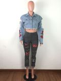 Casual Ripped Holes Embroidery Denim Jacket Coats LA-3150