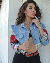 Casual Ripped Holes Embroidery Denim Jacket Coats LA-3150