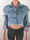 Casual Ripped Holes Embroidery Denim Jacket Coats LA-3150