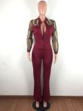 Sexy Mesh Patchwork Buttons One Piece Jumpsuits LA-3161