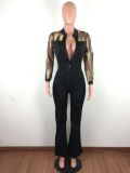Sexy Mesh Patchwork Buttons One Piece Jumpsuits LA-3161