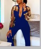 Sexy Mesh Patchwork Buttons One Piece Jumpsuits LA-3161