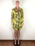 Dollar Print Long Sleeve Button Up Shirt Dresses LA-3162