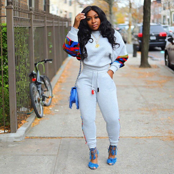 Plus Size Casual Patchwork Two Piece Pants Set ORY-5144