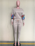 Plus Size Casual Patchwork Two Piece Pants Set ORY-5144