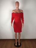 Sexy Slash Neck Long Sleeve Bodycon Dress LX-6300
