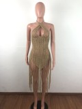 Sexy Weave Tassel Hollow Out Beach Dress OSM-4065