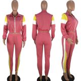 Casual Tracksuit Patchwork Zipper 2 Piece Sets LM-8038