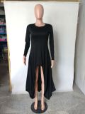 Solid Long Sleeve Irregular High Low Maxi Dress NK-8480