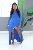 Solid Long Sleeve Irregular High Low Maxi Dress NK-8480