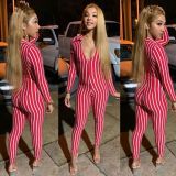 Sexy V Neck Long Sleeve Bodycon Jumpsuit LUO-3051