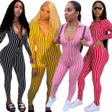 Sexy V Neck Long Sleeve Bodycon Jumpsuit LUO-3051