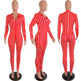 Sexy V Neck Long Sleeve Bodycon Jumpsuit LUO-3051