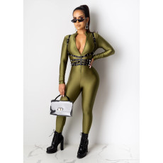 Solid Long Sleeve Front Zipper Skinny Jumpsuit CHY-1198