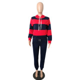 Plus Size Patchwork Hoodies Long Pants 2 Piece Sets NK-6005