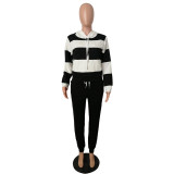 Plus Size Patchwork Hoodies Long Pants 2 Piece Sets NK-6005