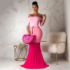 Sexy Fashion Patchwork Wrapped Long Dress BS-1095