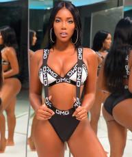 Sexy Swimsuit Letter Print Strap Bikinis Sets LSD-8110
