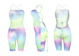 Plus Size Tie Dye Printed Backless Playsuit ASL-6100