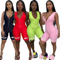 Casual Sports Sleeveless Zipper Playsuits LUO-3053
